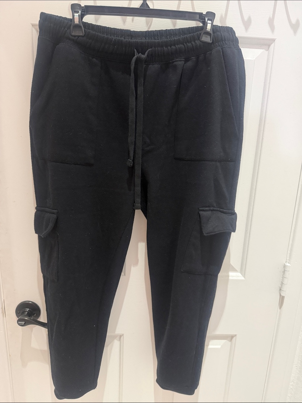 Black Women's Cargo Jogger Pantsuit - Casual Drawstring Tapered Fit